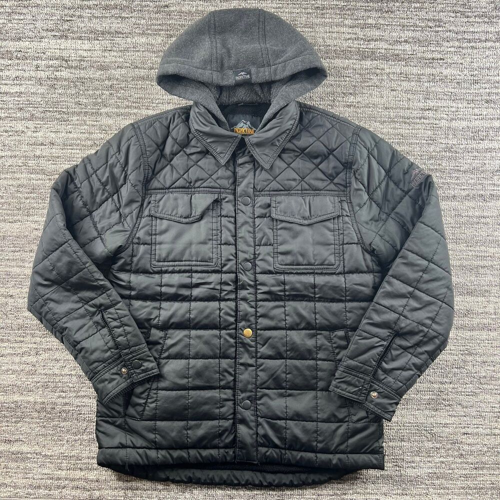 Pacific Trail Boys Youth Quilted Jacket With Fleece Hood Medium Snap Close